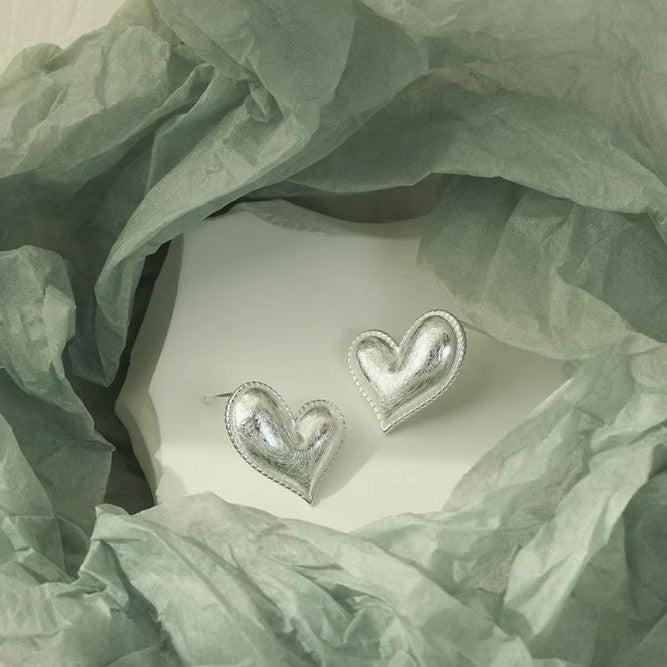 925 Fine Silver Heart Earrings Beaded Edge Love Studs Valentine's Day Gift-the-taste.com