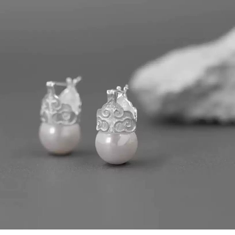 925 Sterling Silver Baroque Pearl Drop Earrings Vintage Style Filigree Bridal Jewelry-the-taste.com
