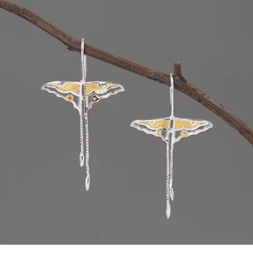 925 Sterling Silver Butterfly Drop Earrings Dangle Tassel Chain-the-taste.com