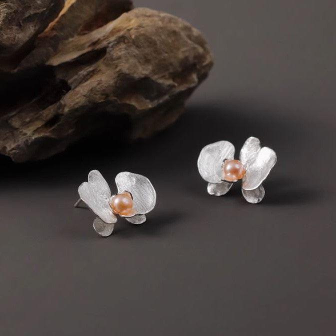 925 Sterling Silver Butterfly Orchid Flower Earrings with Pearl Accent-the-taste.com