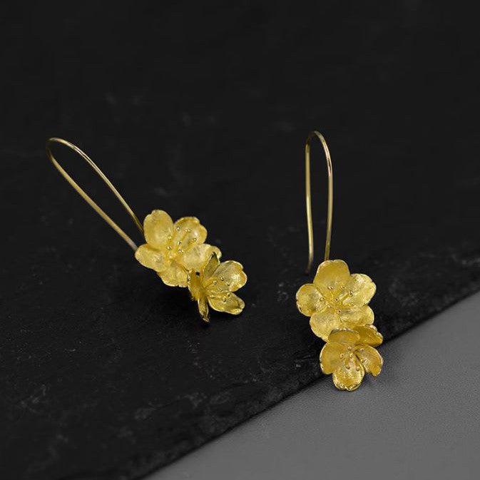 925 Sterling Silver Cherry Blossom Flower Drop Earrings - Delicate Floral Dangle-the-taste.com