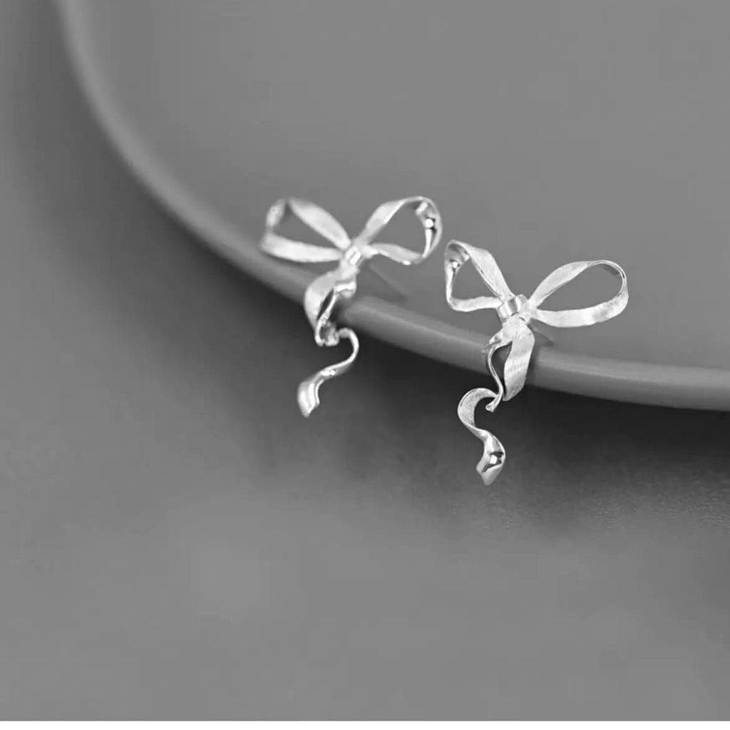 925 Sterling Silver Dainty Ribbon Bow Drop Dangle Earrings Gift Women Girls-the-taste.com