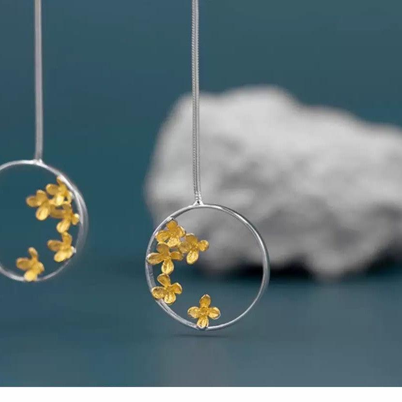 925 Sterling Silver Dangle Drop Earrings Circle Osmanthus Flower-the-taste.com