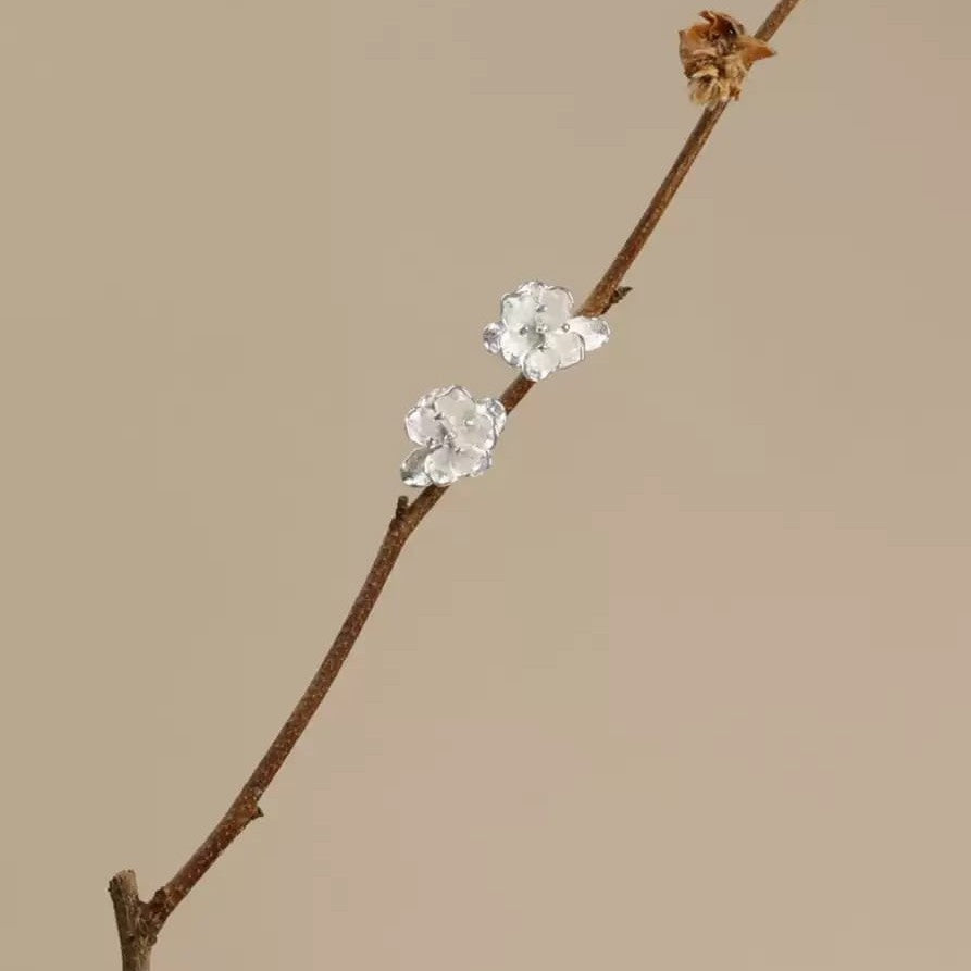 925 Sterling Silver Delicate Begonia Flower Stud Earrings Handcrafted Floral Jewelry-the-taste.com