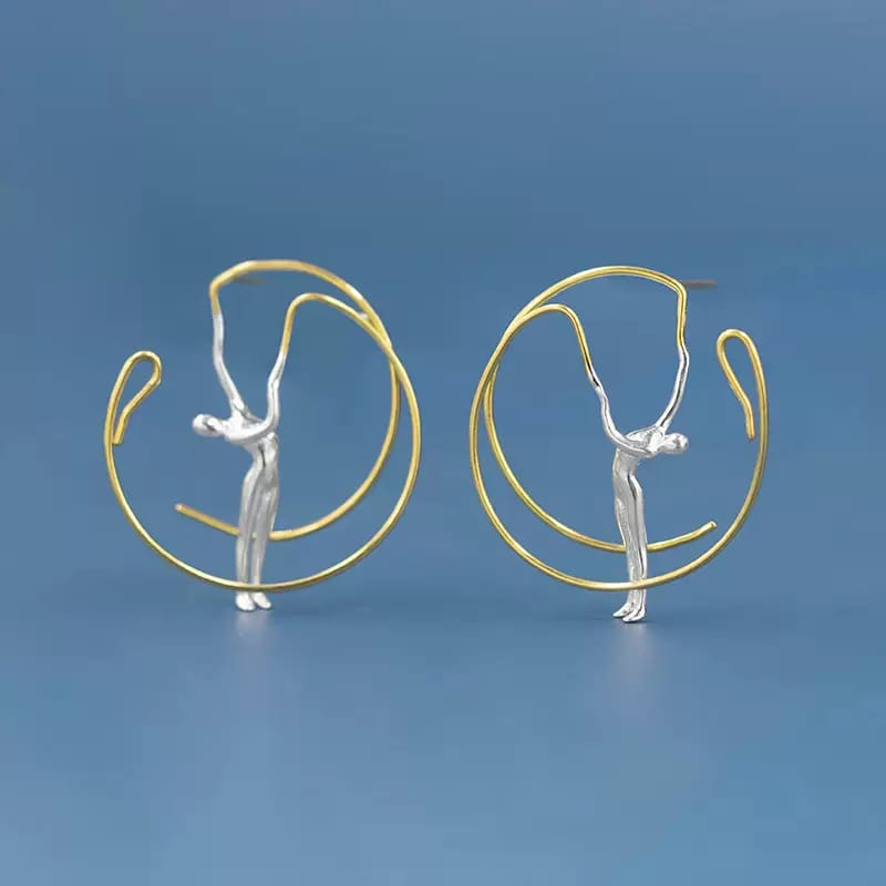925 Sterling Silver Fireworks Dancer Circle Earrings Modern Dance Studs-the-taste.com