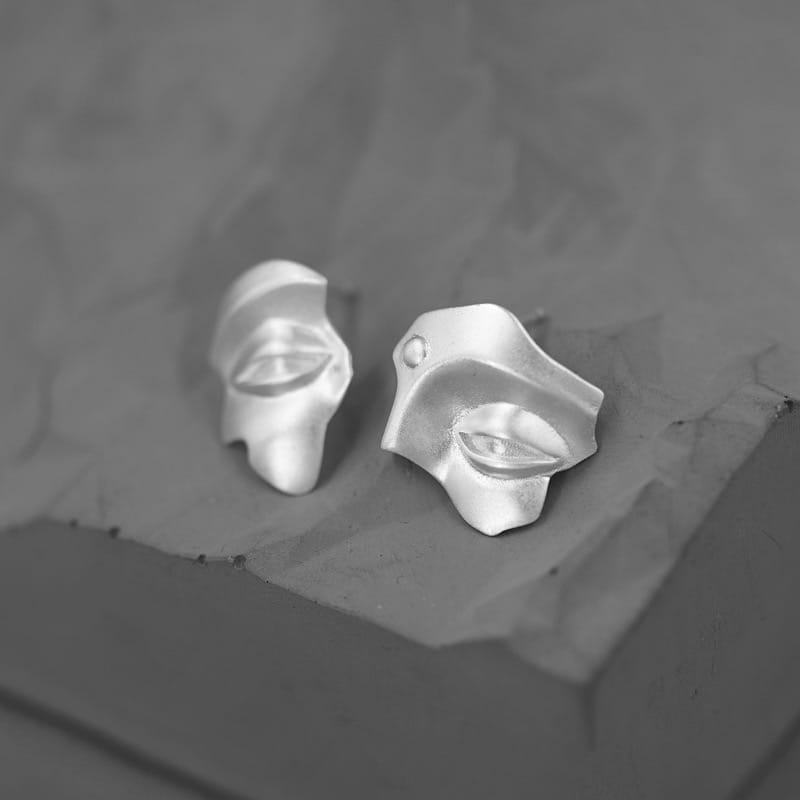 925 Sterling Silver Gandhara Face Fragment Stud Earrings Ancient Art Design Unique-the-taste.com