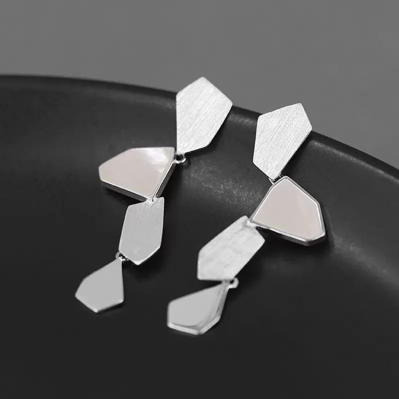 925 Sterling Silver Geometric Broken Mirror Drop Dangle Statement Earrings Modern Art-the-taste.com
