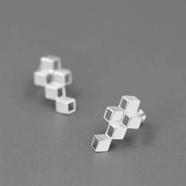 925 Sterling Silver Geometric Cubic Cascade Stud Earrings Modern Minimalist Design-the-taste.com