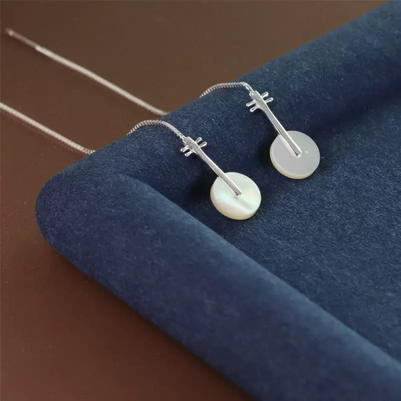 925 Sterling Silver Guitar Pearl Shell Drop Earrings Musical Instrument Dangle Jewelry-the-taste.com