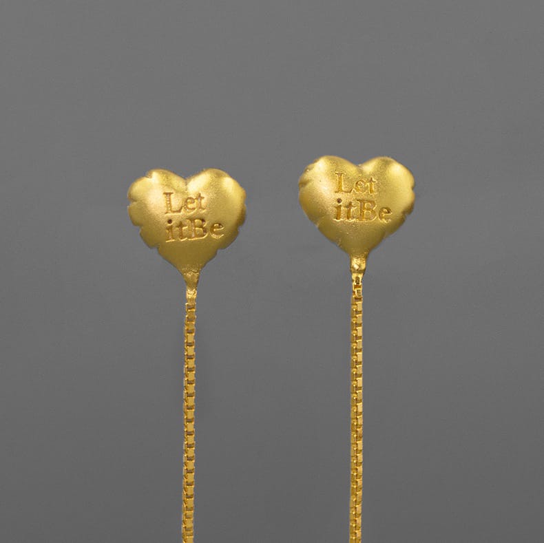925 Sterling Silver Heart Balloon Let It Be Long Drop Stud Earrings Handmade-the-taste.com