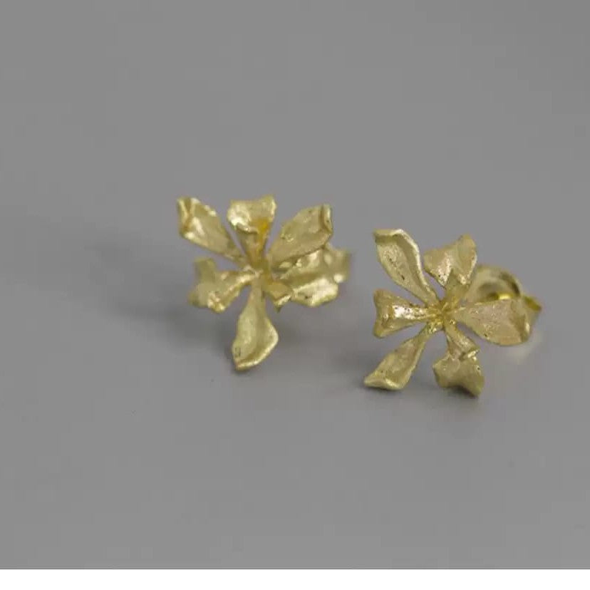 925 Sterling Silver Iris Flower Stud Earrings Handcrafted Floral Botanical Jewelry-the-taste.com