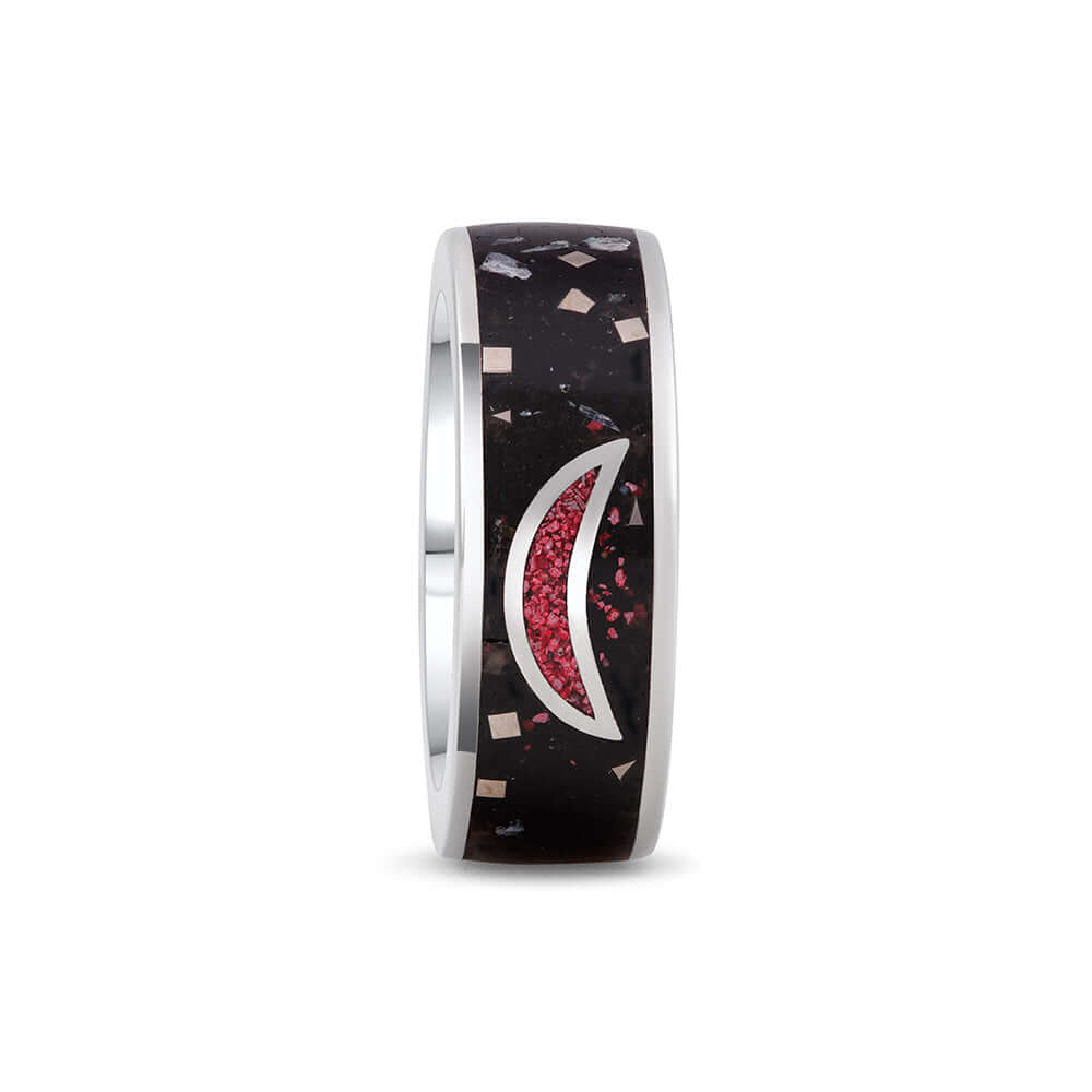 EHD - MOON DARK DANCER Ring White Gold | Moonstone Cinnabar Shungite Neodymium Magnetic-the-taste.com