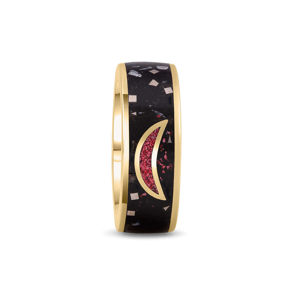 EHD - MOON DARK DANCER - Ring Yellow Gold | Moonstone Cinnabar Shungite Neodymium Magnetic-the-taste.com