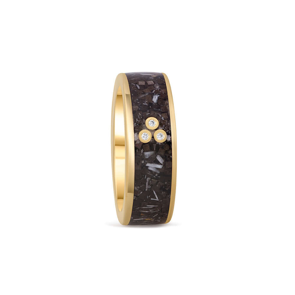 EHD - TRANSFUSE - Triangle Diamonds Ring Yellow Gold | Selenite Shungite Neodymium Magnet-the-taste.com