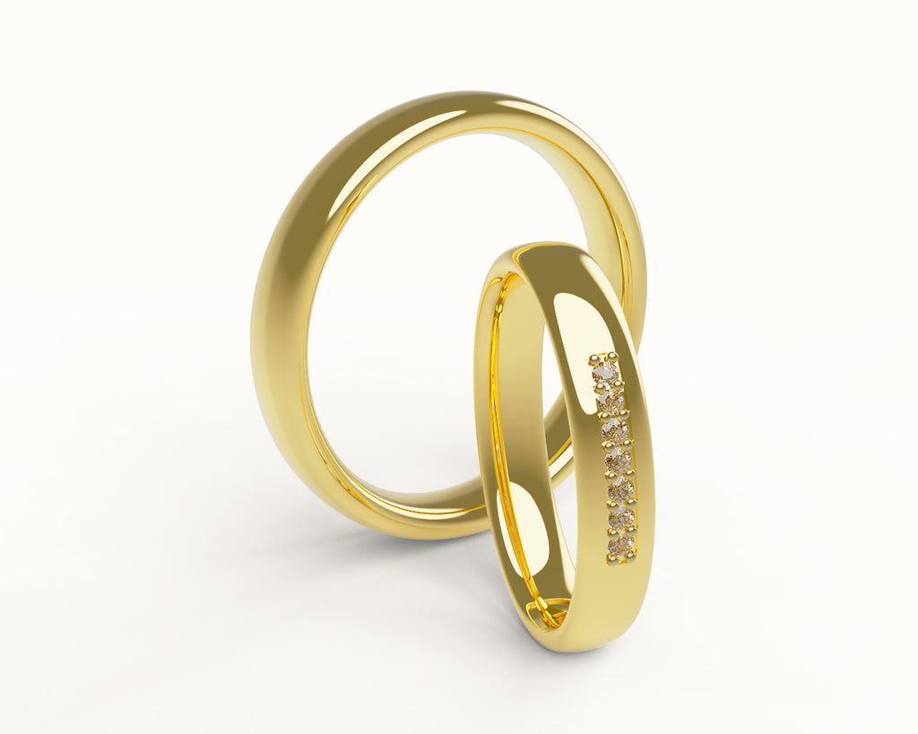 EHD - CLASSIC Wedding Couple 3.5mm Rings Set 14K | 18K Gold Moissanite | Diamonds